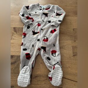 Pekkle Cozy Gray Kids One Piece fleece Red Black hockey novelty size 12 months